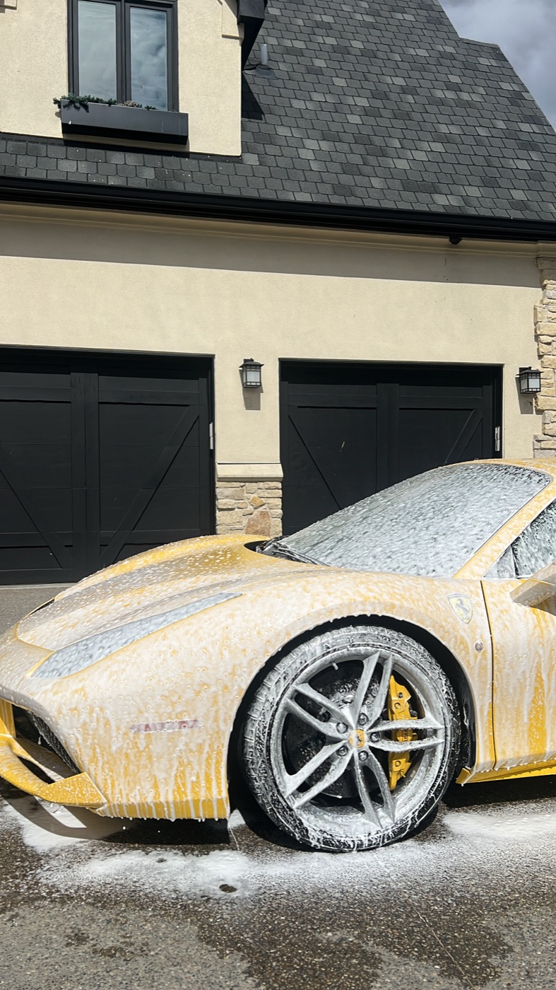Yellow Ferrari foam wash